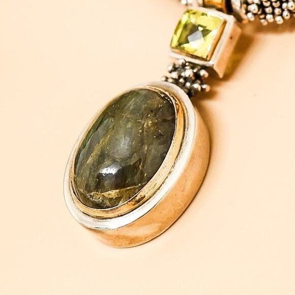 Michael Dawkins 925 Sterling Caviar Beaded Necklace Labradorite Peridot Pendant - Picture 4 of 16